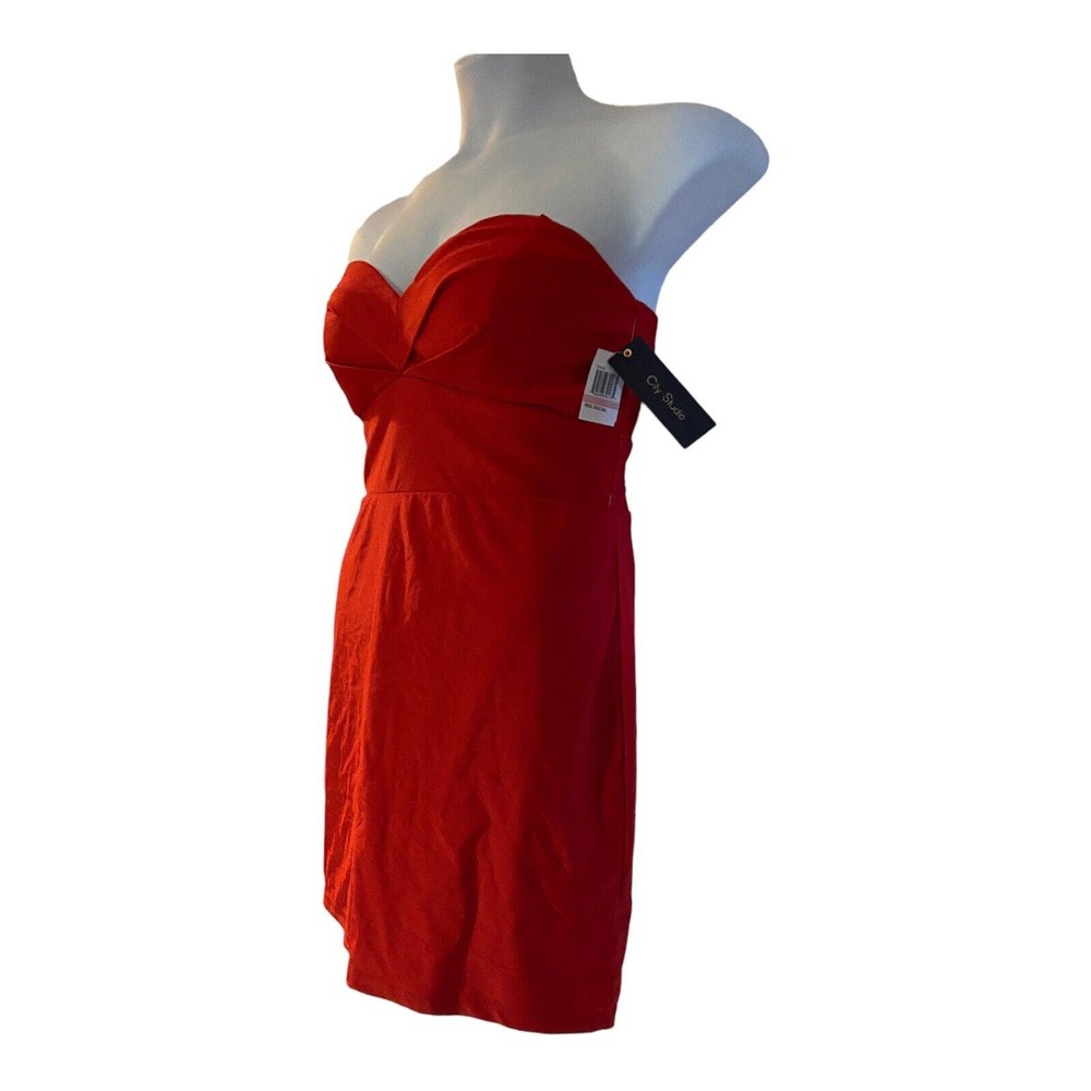 City Studio Stretchy Sweetheart Bodice Strapless Red Cocktail Party Prom Dress - Picture 7 of 13